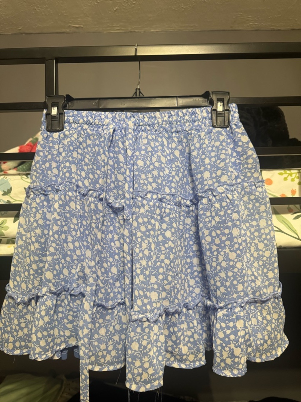 Sienna Sky Light Blue and White Floral Ruffle Mini Skirt